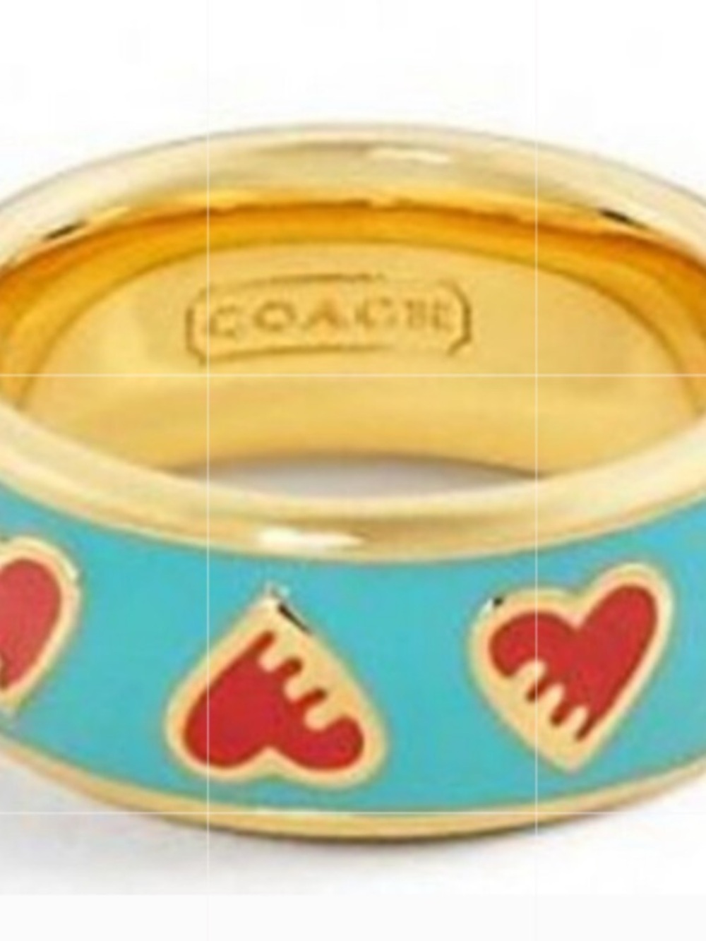 Coach Poppy Ring Gold Tone Enamel Turquoise and Red LIKE NEW - Picture 2 of 16